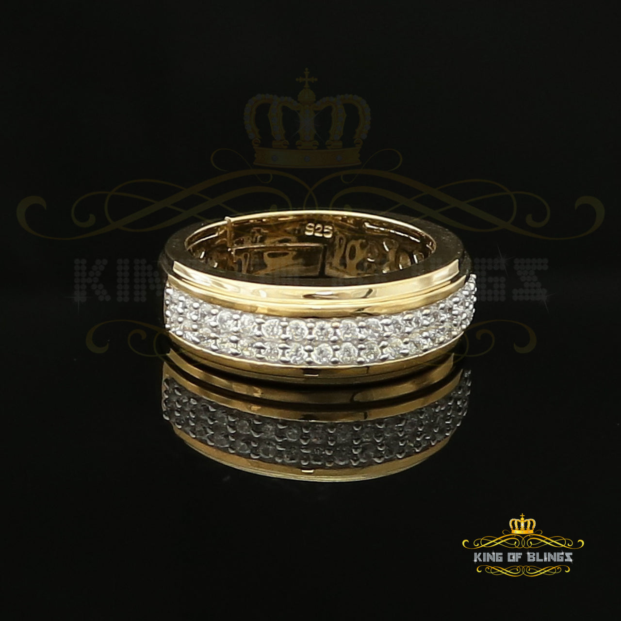 King Of Bling's Men's 13.00ct Cubic Zirconia Yellow Silver Round Adjustable Ring From SZ 9 to 11 KING OF BLINGS