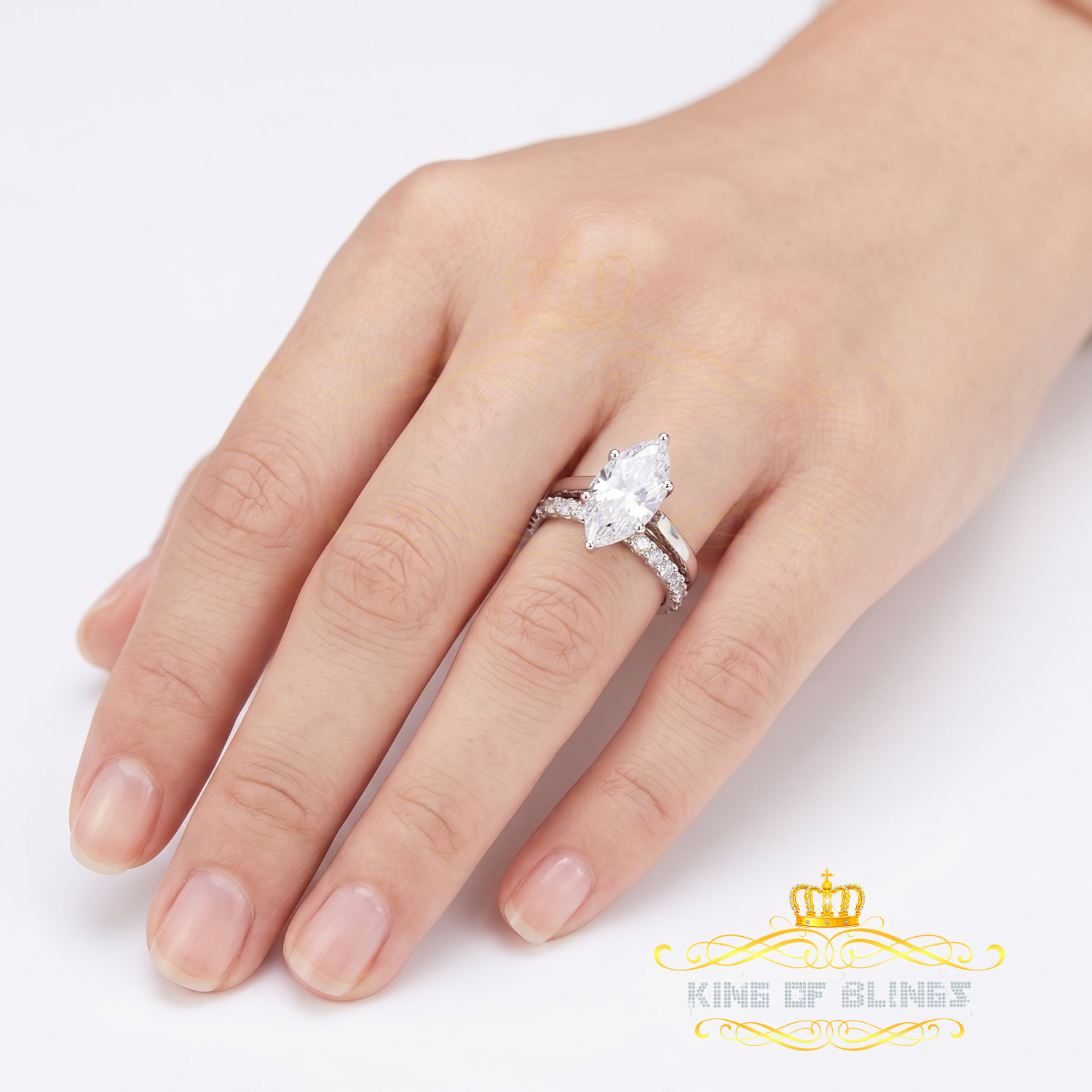 King of Bling's 925 Silver Mens/ Women Bridal Ring Marquise Shape Size 8 White 5.00ct Moissanite KING OF BLINGS