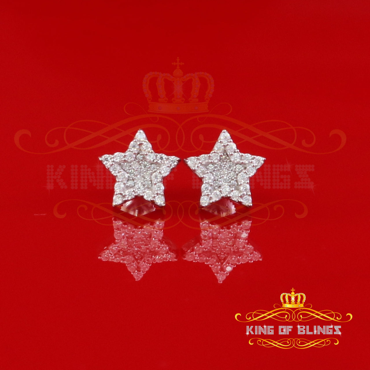 King of Bling's 925 White Silver 0.66ct VVS 'D' Moissanite Star Stud Earring Men's/Womens