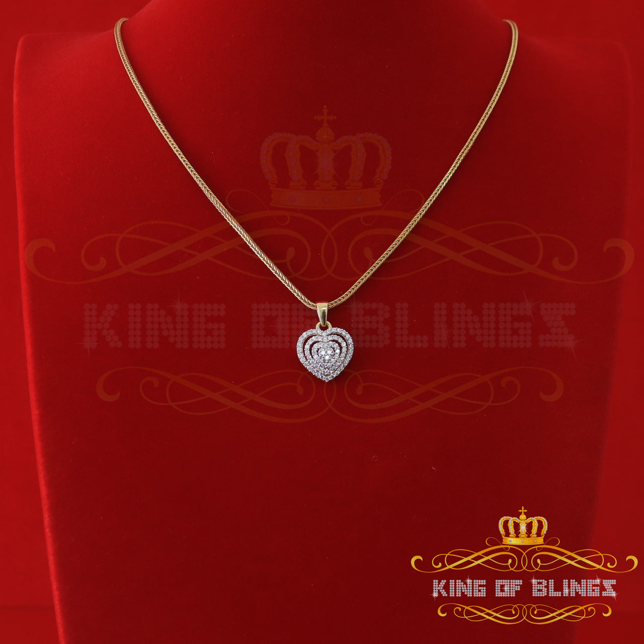King Of Bling's Yellow 925 Sterling Silver Heart Shape Pendant with 0.87ct Cubic Zirconia