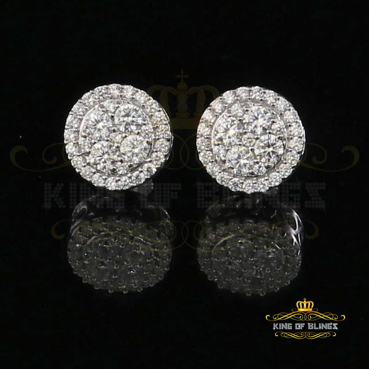 King of Blings- White 925 Sterling Silver 1.77ct Cubic Zirconia Hip Hop Round Earring For Ladies KING OF BLINGS