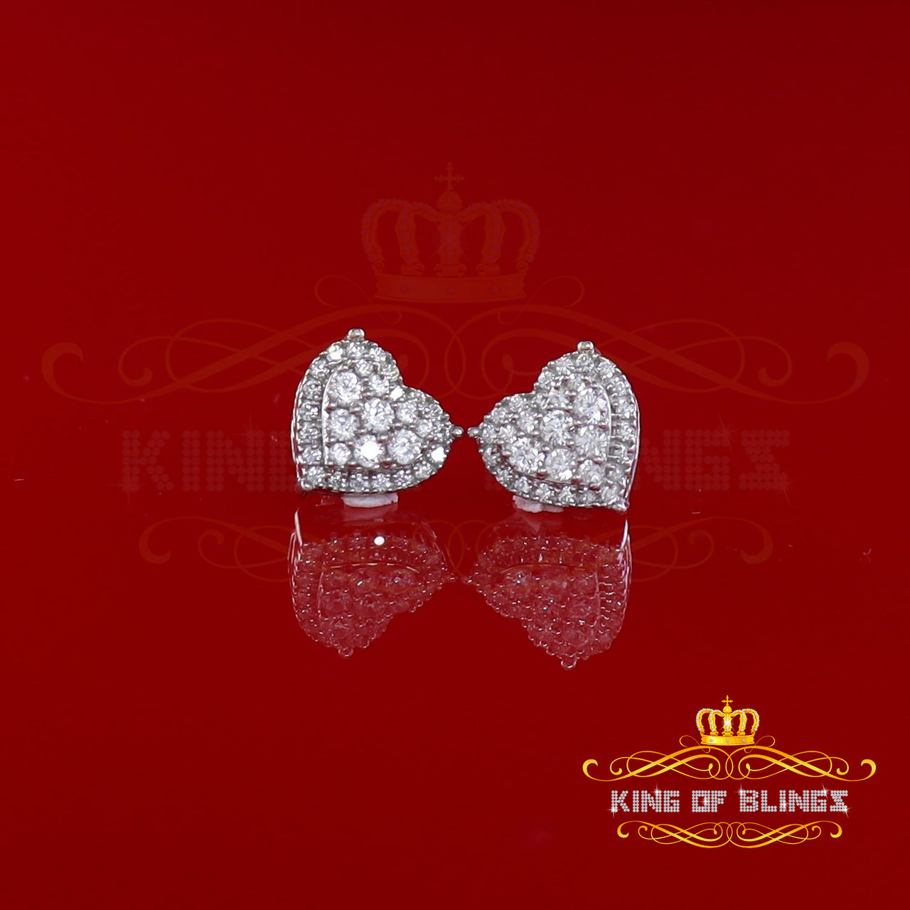 King of Bling's 1.18ct Cubic Zirconia 925 White Sterling Silver Women's Hip Hop Heart Earrings
