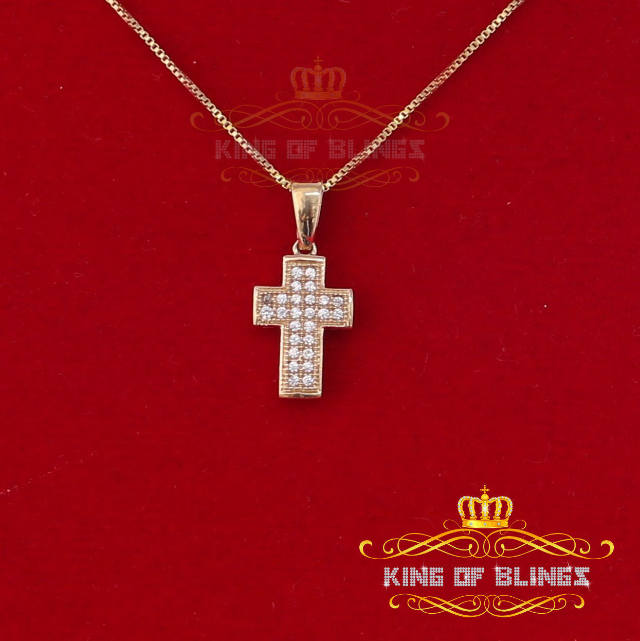 King Of Bling's King of Bling's Yellow CROSS Sterling Silver Shape Pendant 0.26ct Cubic Zirconia