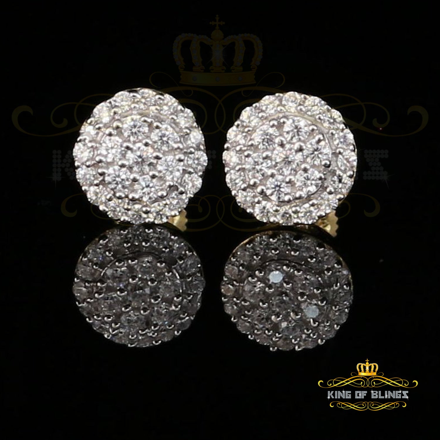 King of Bling's Aretes Para Hombre 925 Yellow Silver 0.88ct Cubic Zirconia Round Women's Earring KING OF BLINGS