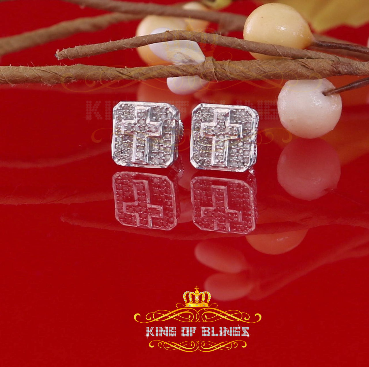 King Of Bling's 925 Sterling White Silver 0.25ct Diamond Women's & Men's Cross Square Earrings