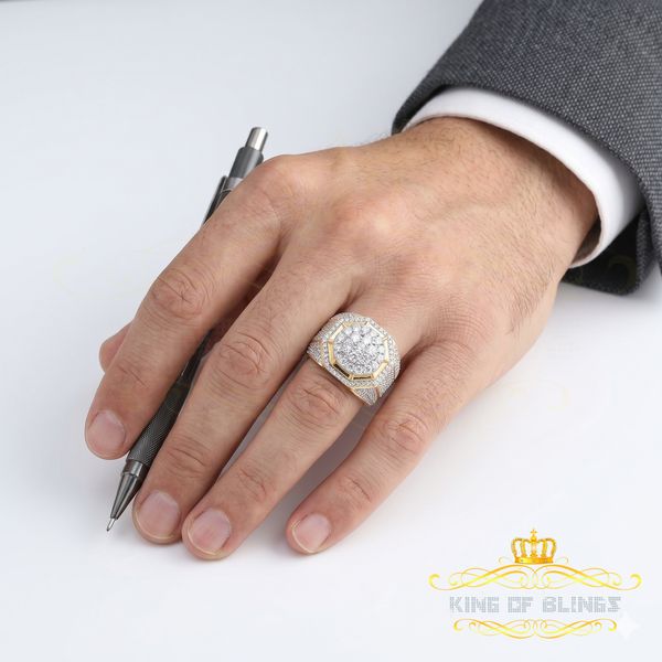 King Of Bling's 925 Silver Yellow 8.40ct Cubic Zirconia Wide Men Adjustable Ring From SZ 9 to 11