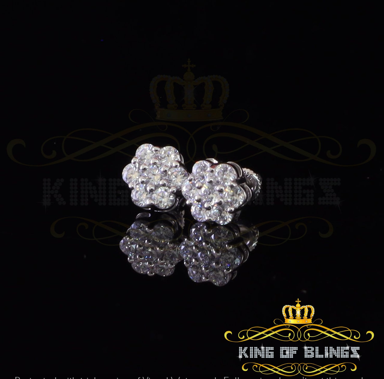 King of Bling's White 925 Sterling 1.96ct Cubic Zirconia Silver Women's Hip Hop Floral Earrings