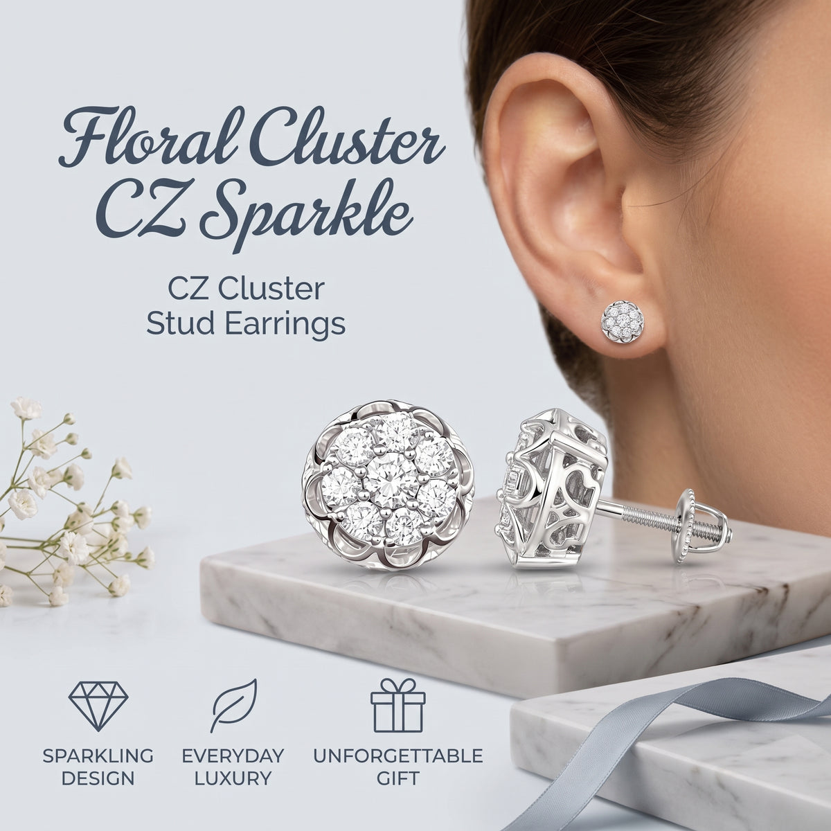 King of Bling's 1.14ct Cubic Zirconia 925 White Silver Women's & Men's Hip Hop Flower Earrings KING OF BLINGS
