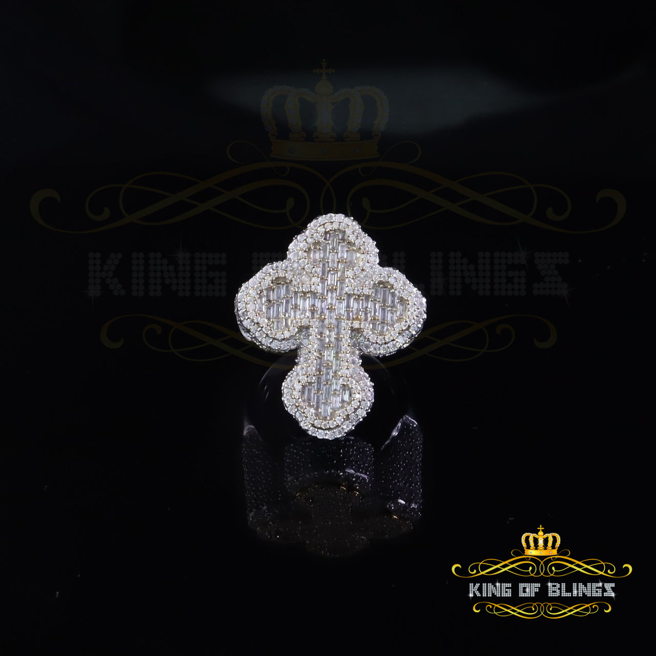 King of Bling's New 925 Sterling Silver 6.00ct VVS D Moissanite Rings Size 10 Yellow Cross Men's King of Blings