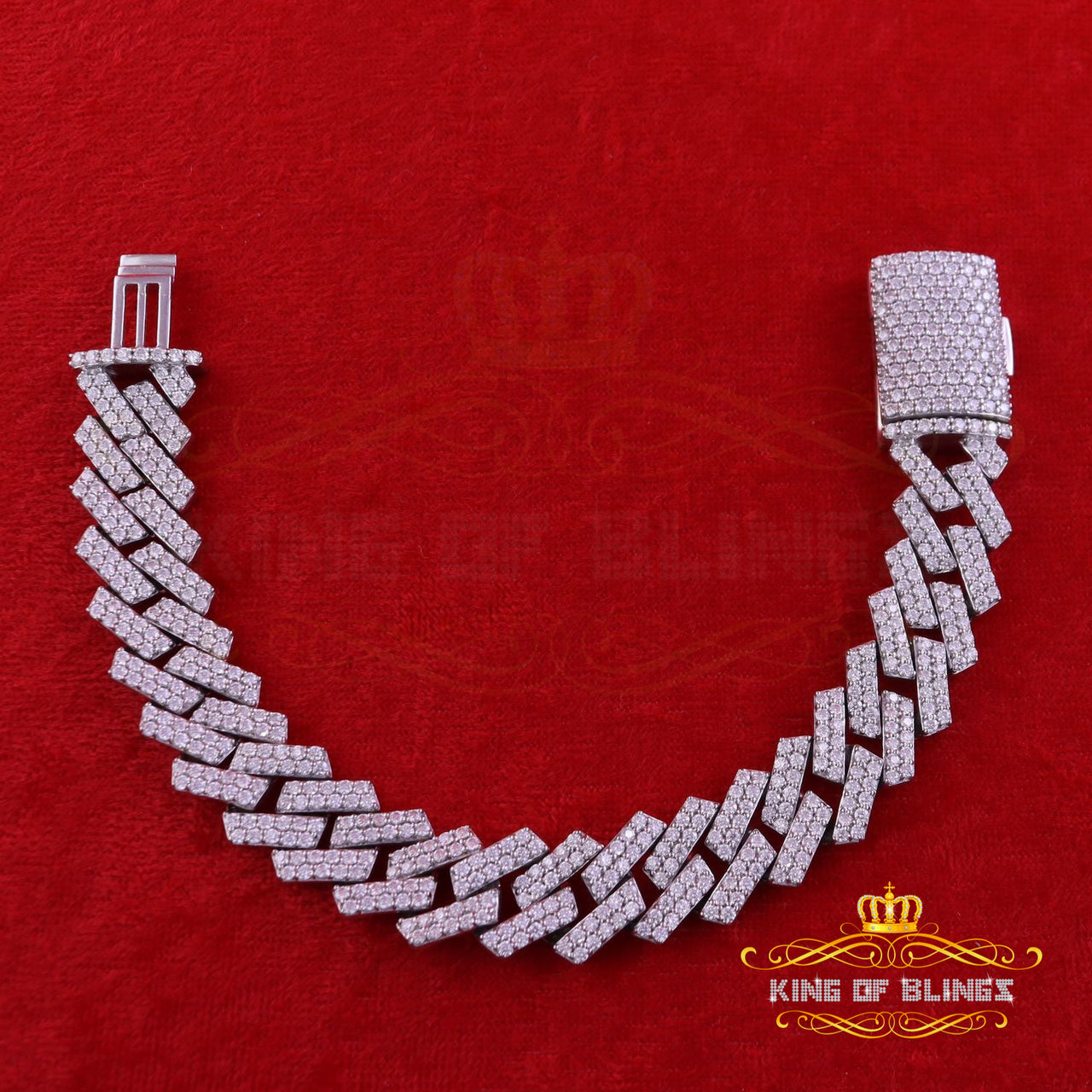 King Of Bling's Men's/Womens Bracelet 925 Silver White 16ct Moissanite size 8.5inch & Width 16mm