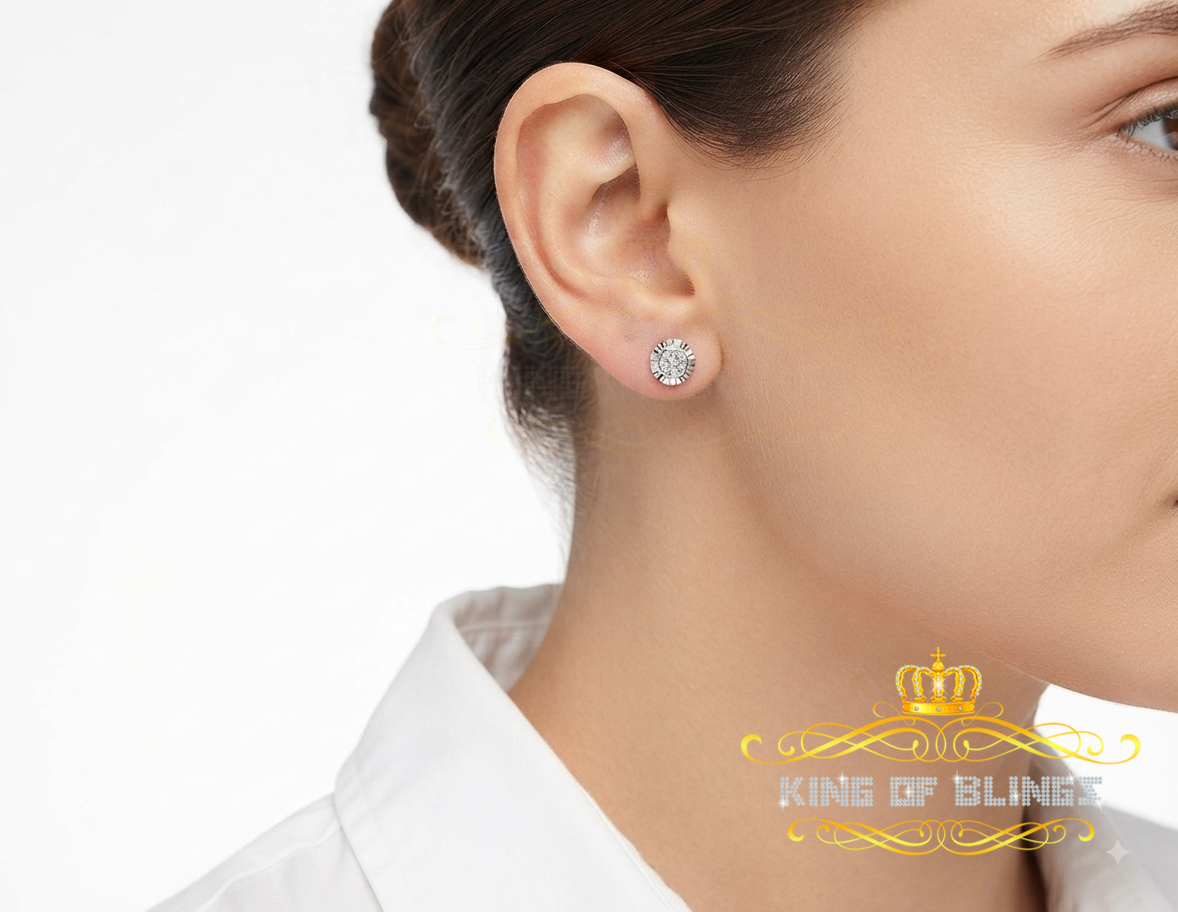 King Of Bling's 925 Sterling Silver 0.05ct Diamond White Stud For Women's Style Round Earrings KING OF BLINGS