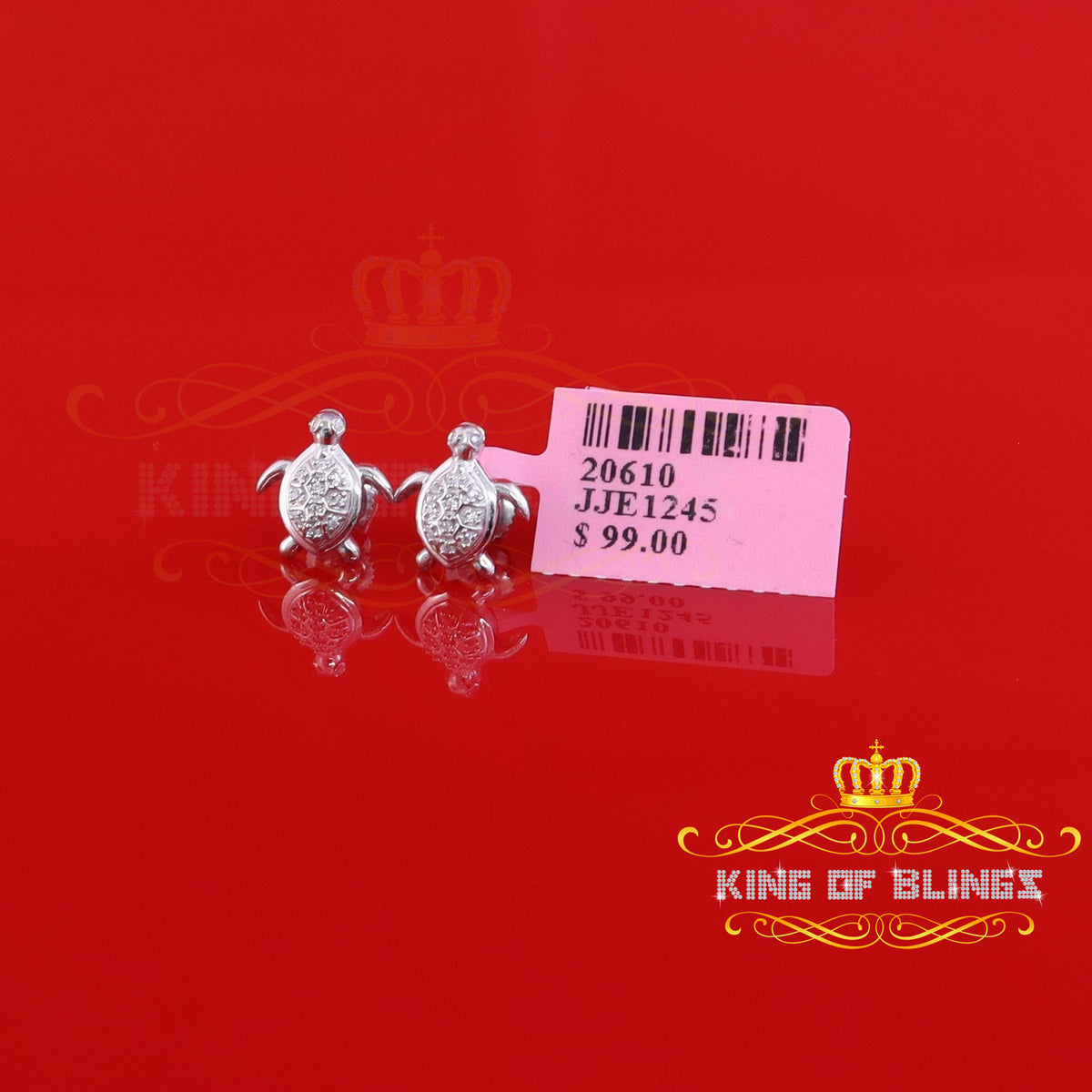 King of Bling's Women's 0.14ct Cubic Zirconia Turtle Stud Earrings White 925 Sterling Silver KING OF BLINGS