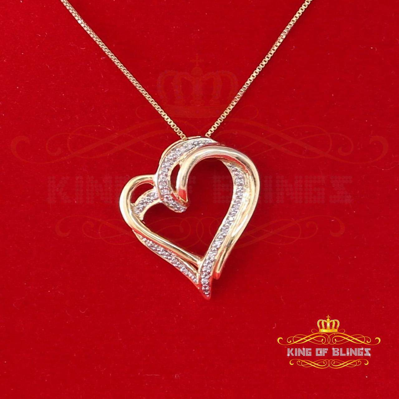 King Of Bling's Real 0.10ct Diamond 925 Sterling Silver HEART Charm Necklace Yellow Pendant KING OF BLINGS