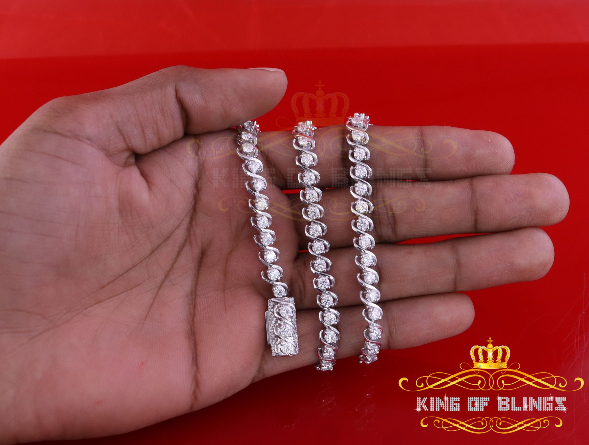 925 Silver White 20ct Moissanite Tennis Men's Necklace size 21.5 inch & Widt 6mm KING OF BLINGS