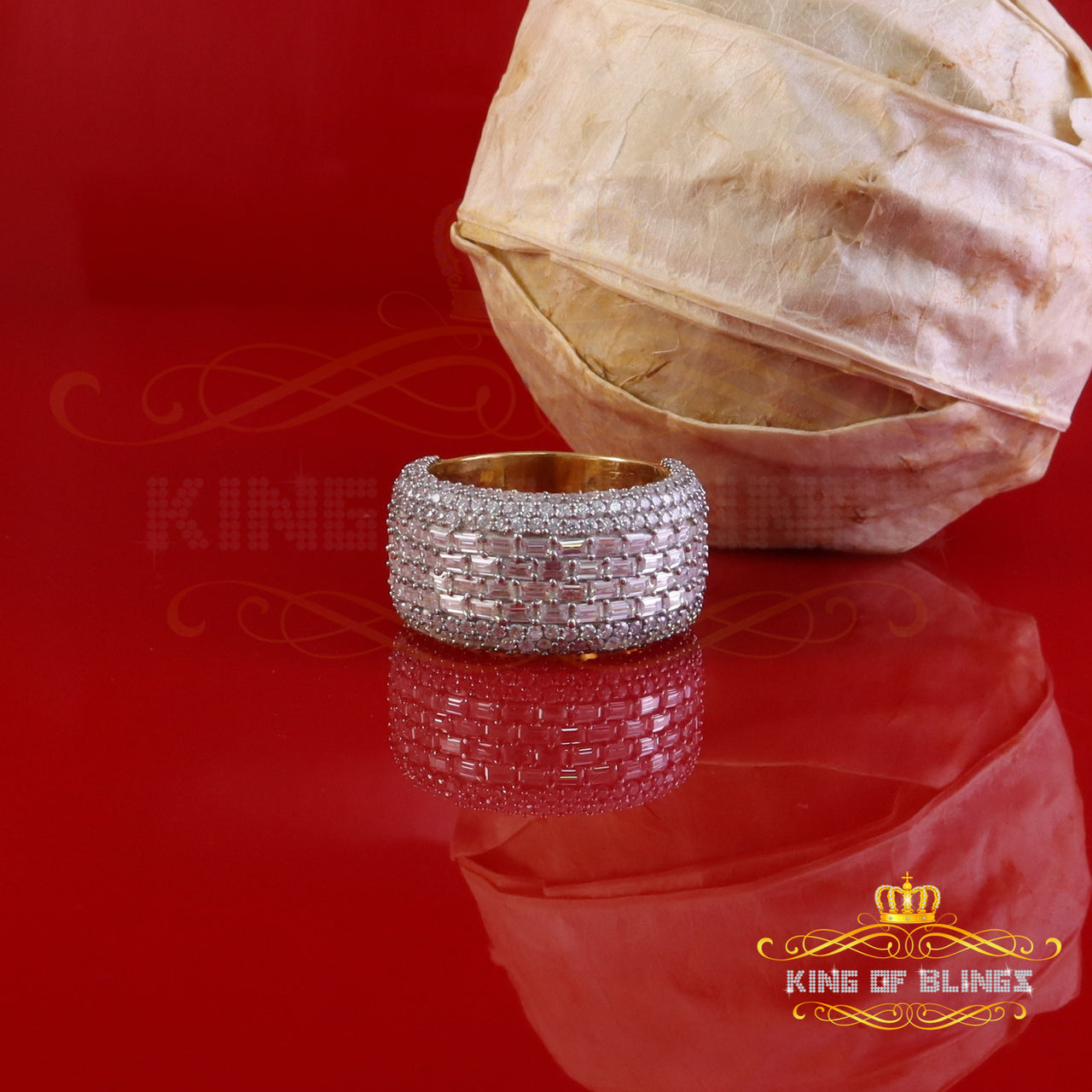 King of Bling's Men's/Womens Silver Yellow 6.00ct VVS 'D' Moissanite Baguette Stone Band Size 10 King of Blings
