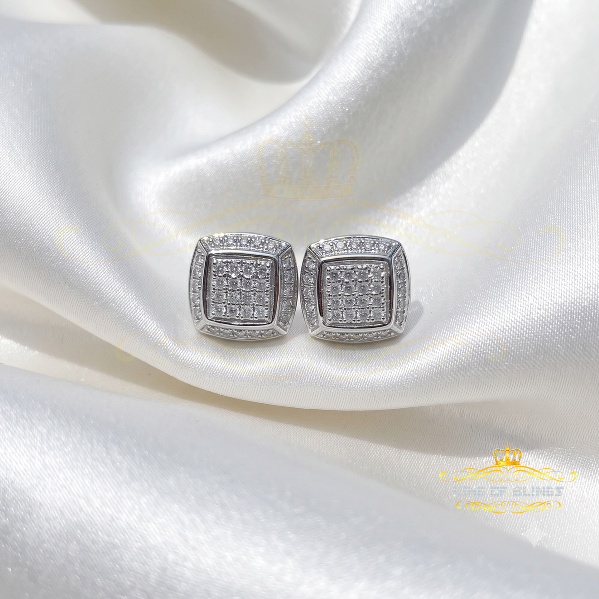 King Of Bling's 0.10ct Diamond Stud Earrings For Women White 925 Sterling Silver Stud For Men KING OF BLINGS