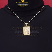 Men's 925 Saint Judas Silver 0.66ct CZ Square 1.00 inch SAINT JUDE Yellow Pendant KING OF BLINGS