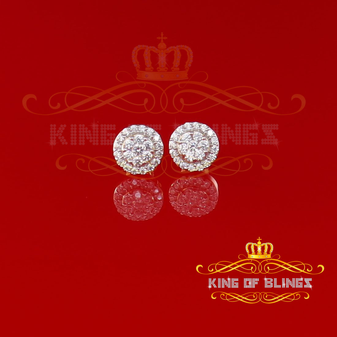 King of Bling's 925 Yellow Silver 0.90ct Cubic Zirconia Women's & Men's Hip Hop Flower Earrings KING OF BLINGS