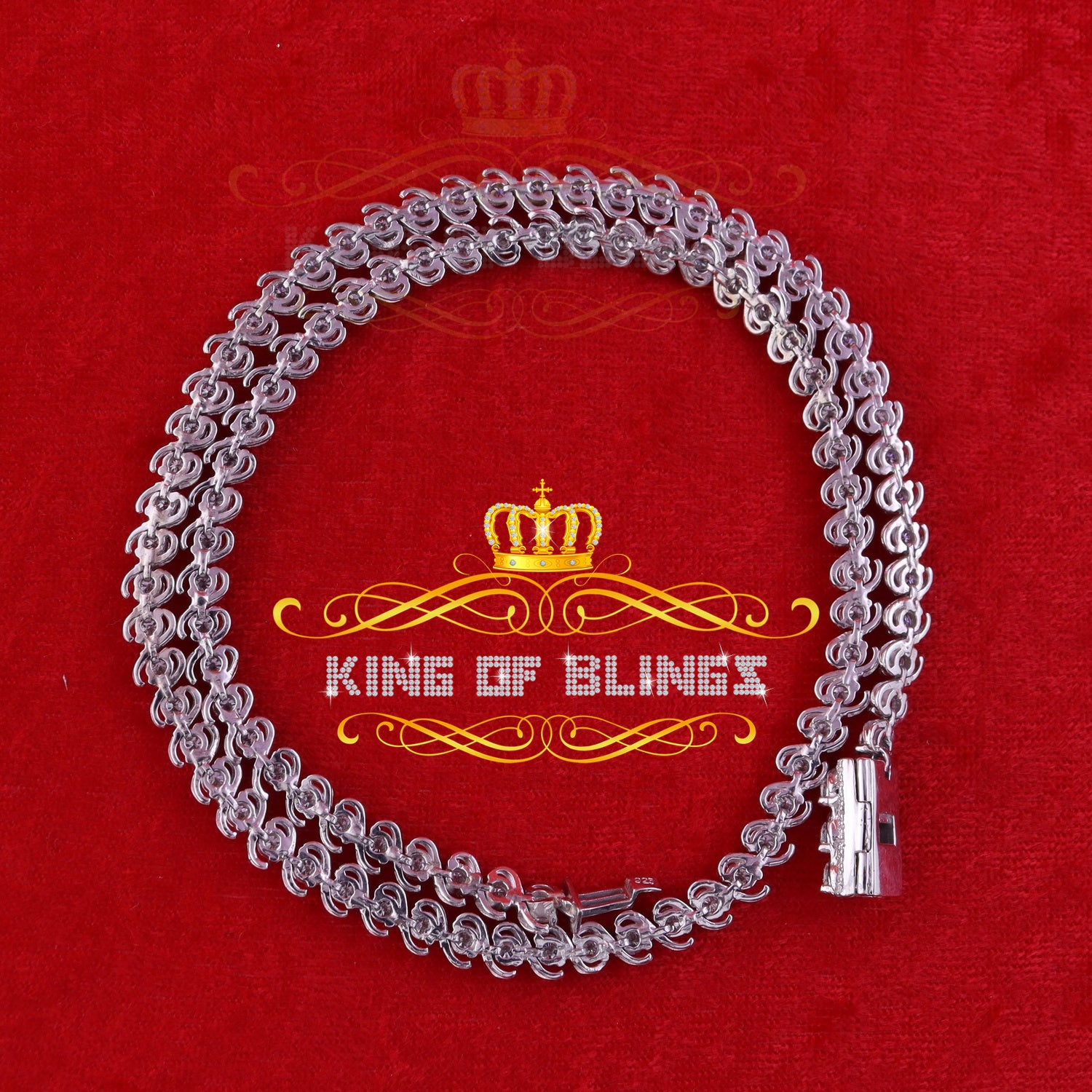 925 Silver White 20ct Moissanite Tennis Men's Necklace size 21.5 inch & Widt 6mm KING OF BLINGS