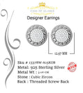 King of Blings- 925 White Sterling Silver 0.78ct Cubic Zirconia Hip Hop Round Earring for Women KING OF BLINGS