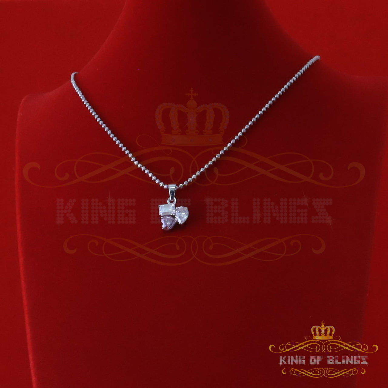 King Of Bling's New Women's White 925 Silver 3.50ct VVS 'D' Pink Moissanite Toi et Moi Pendant