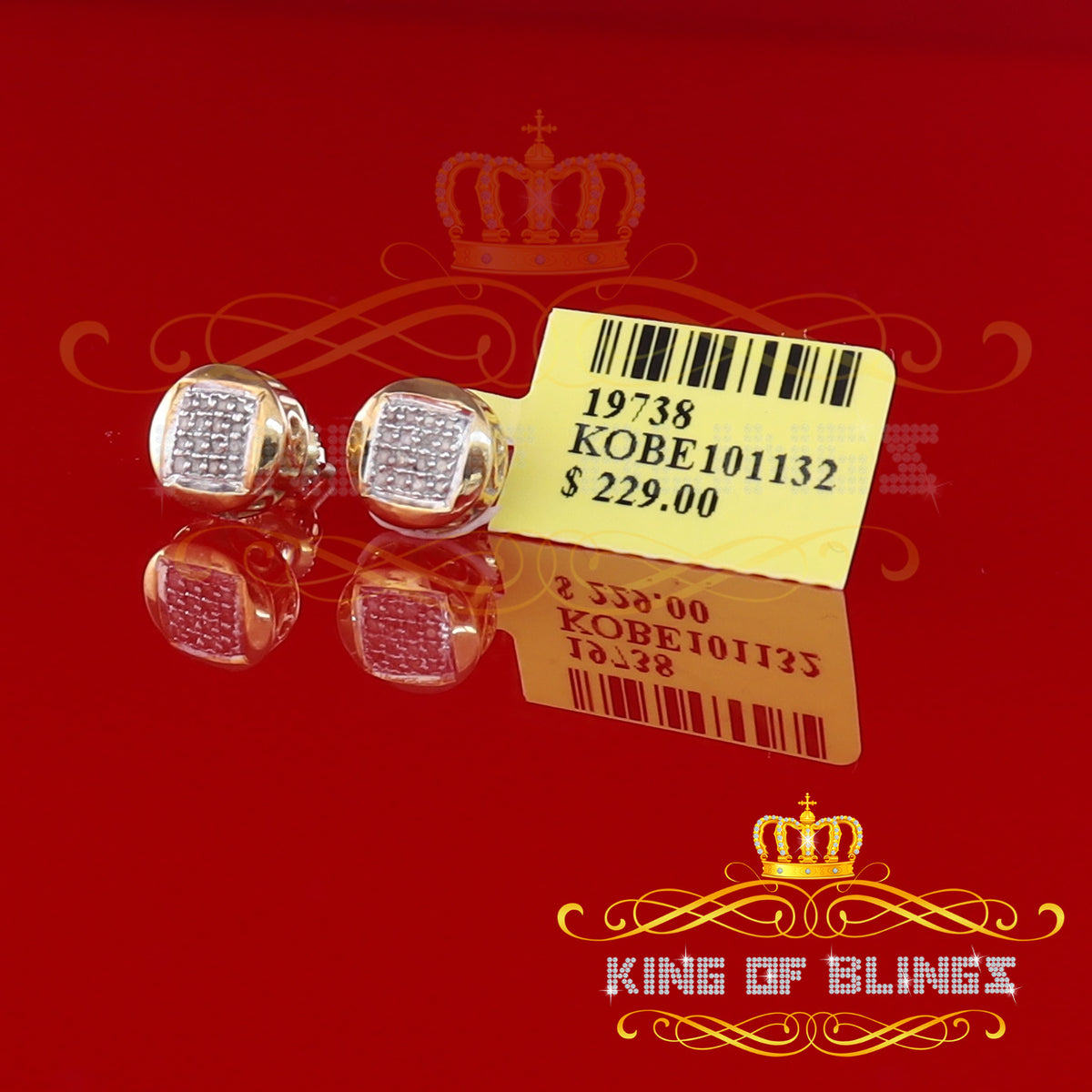King Of Bling's 0.10ct Diamond 925 Sterling Silver Yellow For Women's & Men's Round Stud Earring KING OF BLINGS