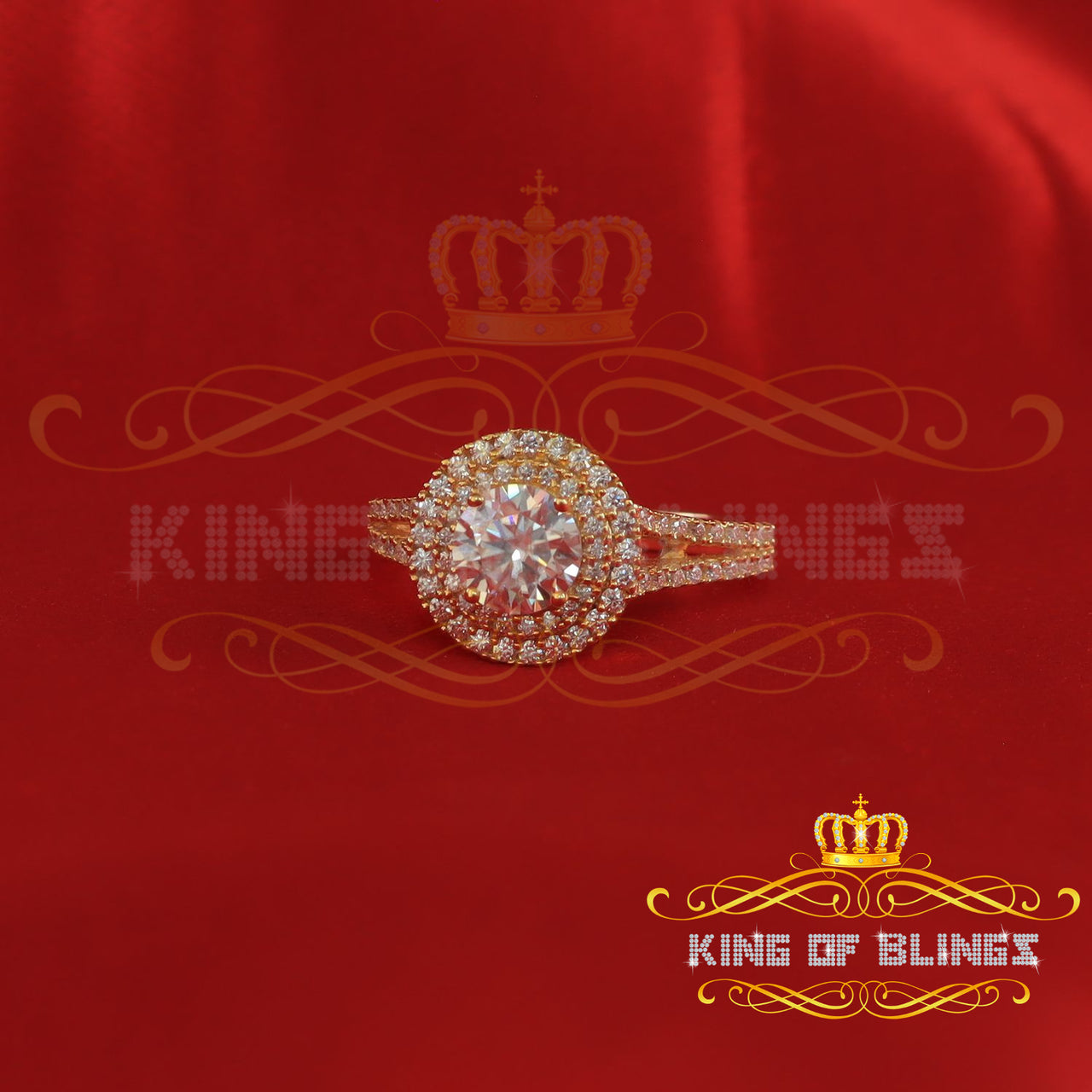 King Of Blings  10K Yellow Gold 2.00CT VVS' 'FL'D clr Round Solitaire Moissonite Womens Ring S/7