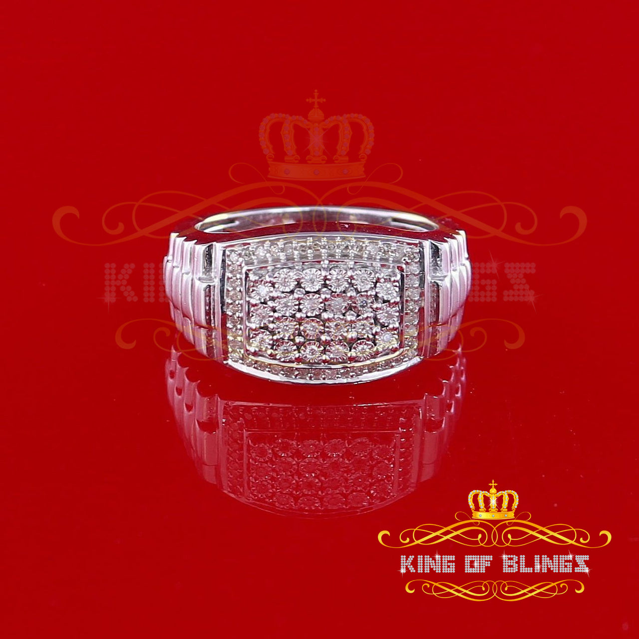 King Of Bling's 0.25 CT Real Diamond 925 Sterling White Silver With Fashion Men's Ring Size 10