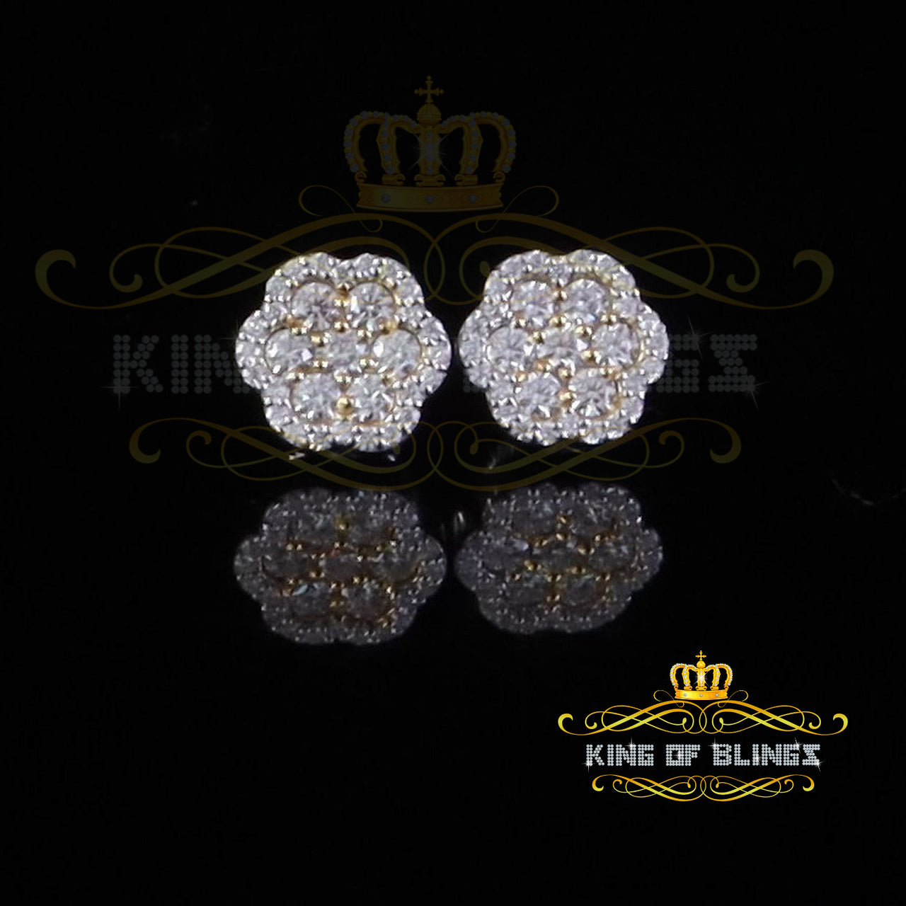 King  of Bling's Yellow Floral 1.50ct VVS 'D' Moissanite 925 Stud Earrings Men's/Women