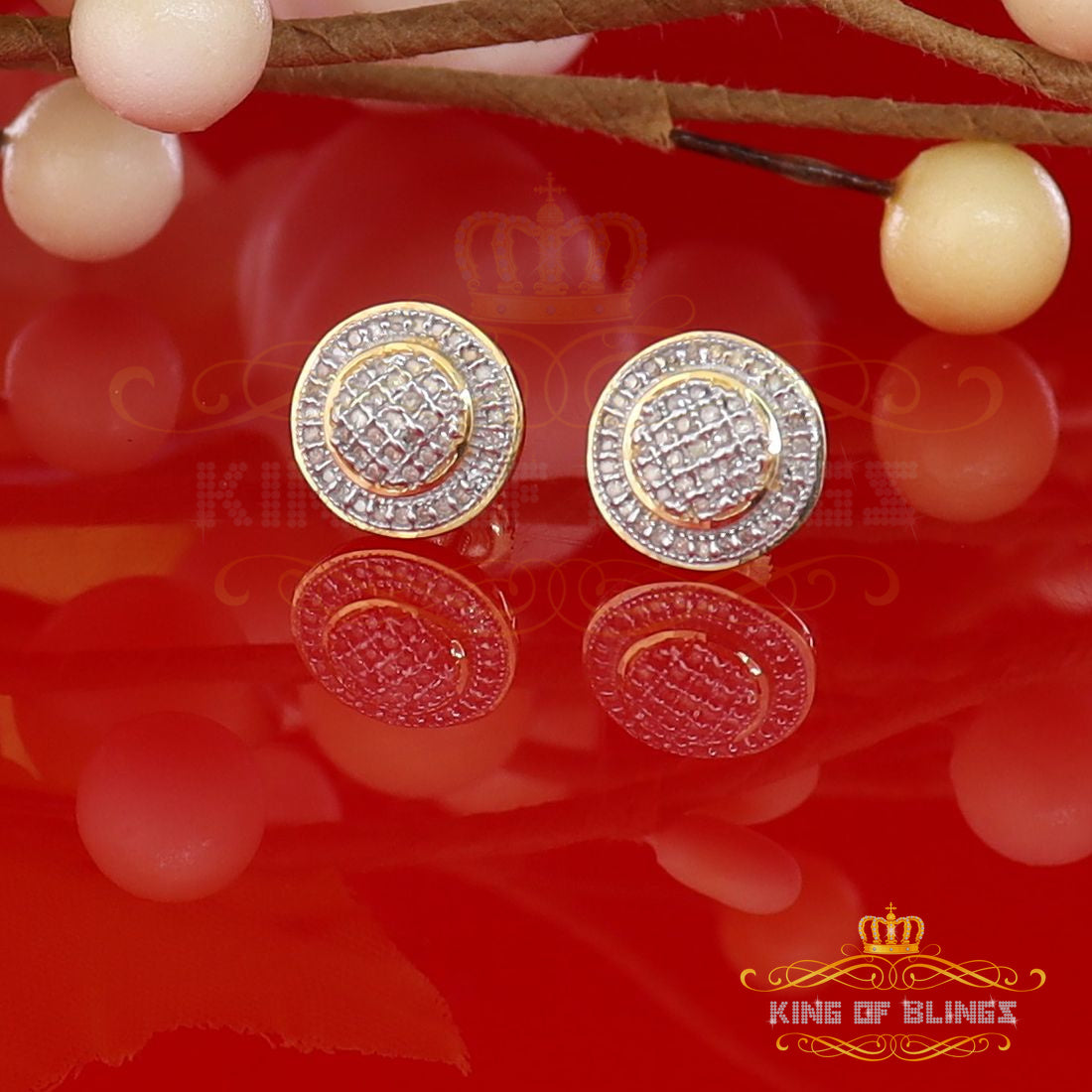 King of Blings-0.25ct Diamond 925 Sterling Silver Yellow For Men's / Women's Round Earrings