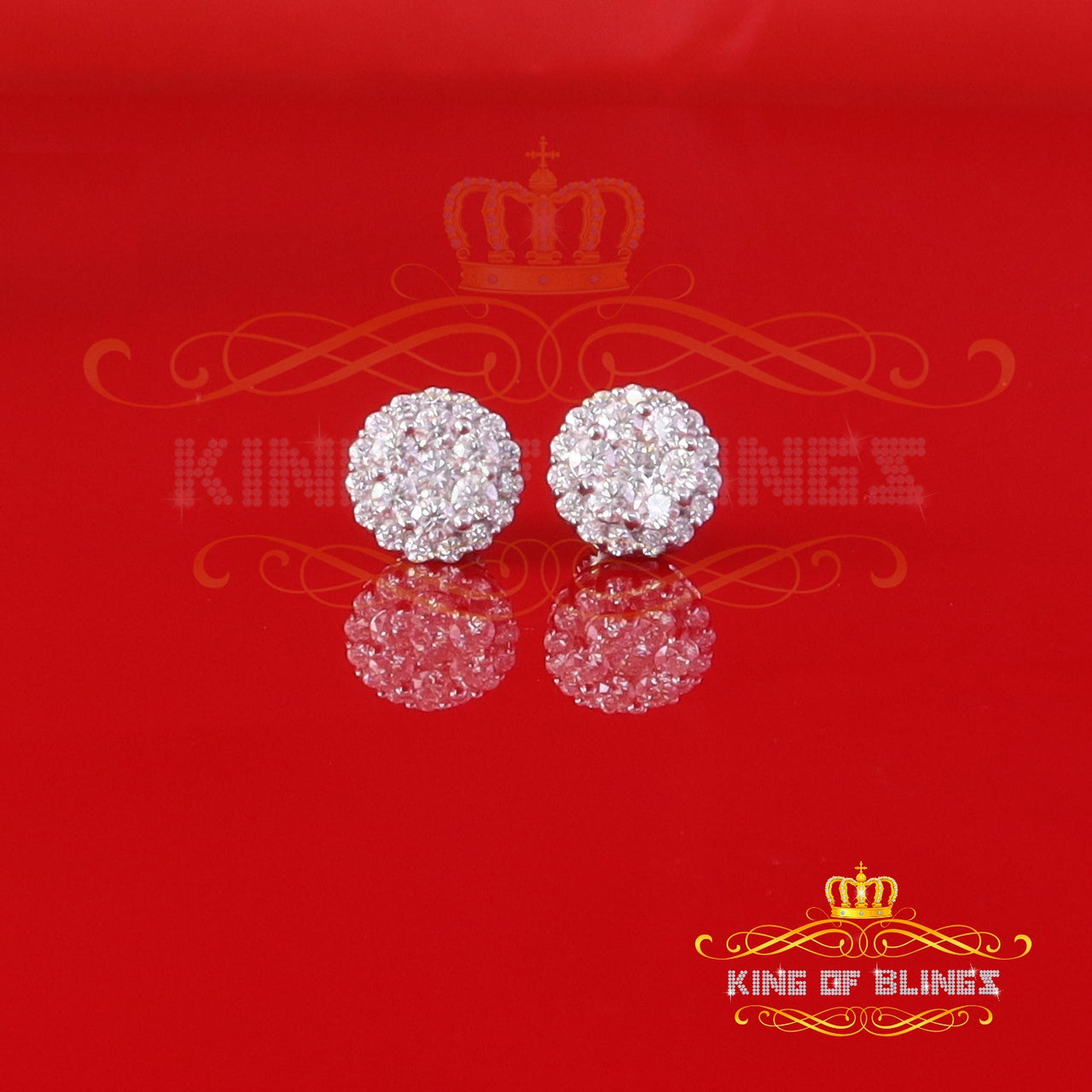 King of Bling's Men's/Womens 925 Silver White 2.00ct VVS 'D' Moissanite Round Stud Earrings KING OF BLINGS