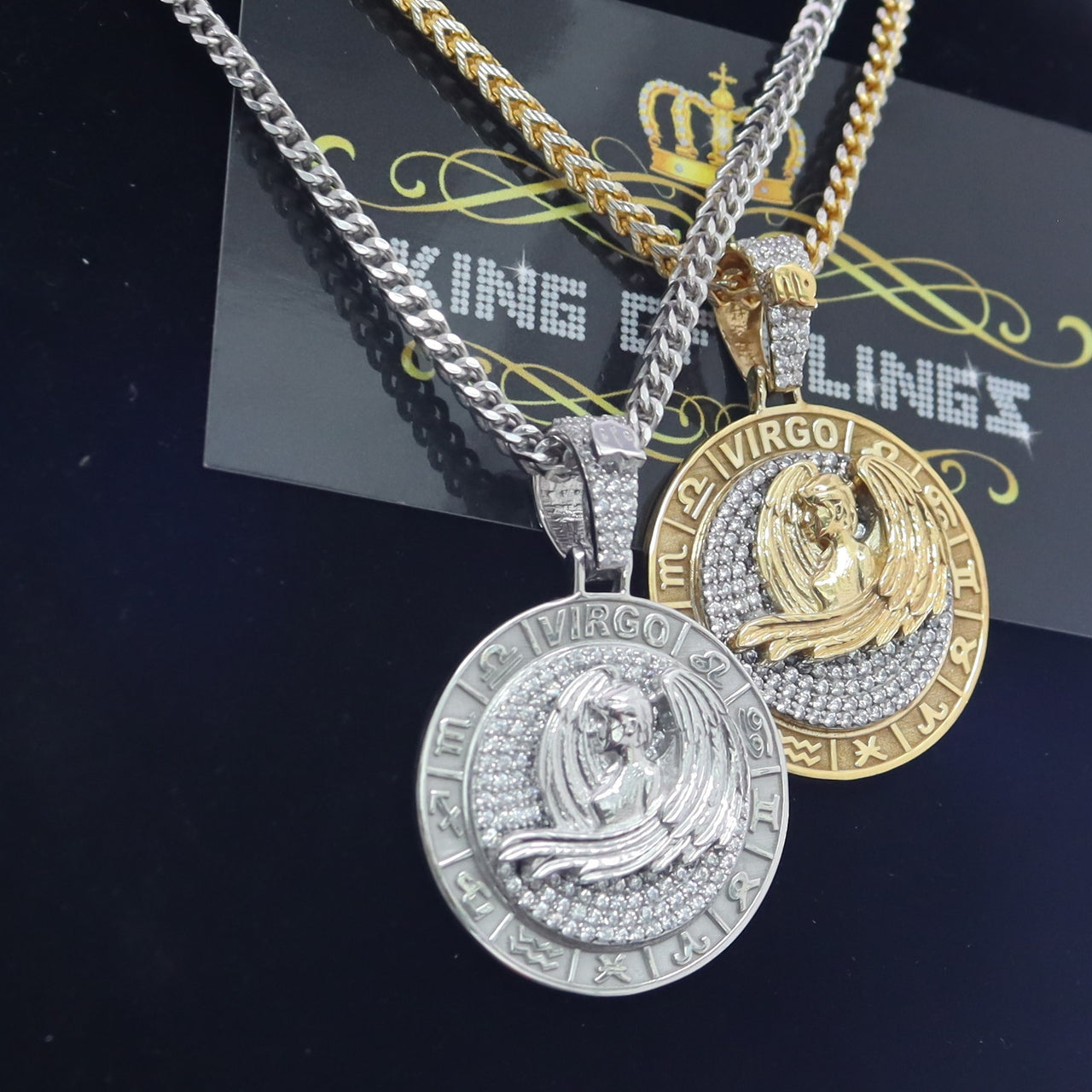 2.23ct Cubic Zirconia Sterling Yellow Silver VIRGO Pendant For Men's & Women's KING OF BLINGS