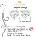 King of Blings- Aretes Para Hombre 925 White Silver 2.68ct Cubic Zirconia Heart Women's Earring KING OF BLINGS