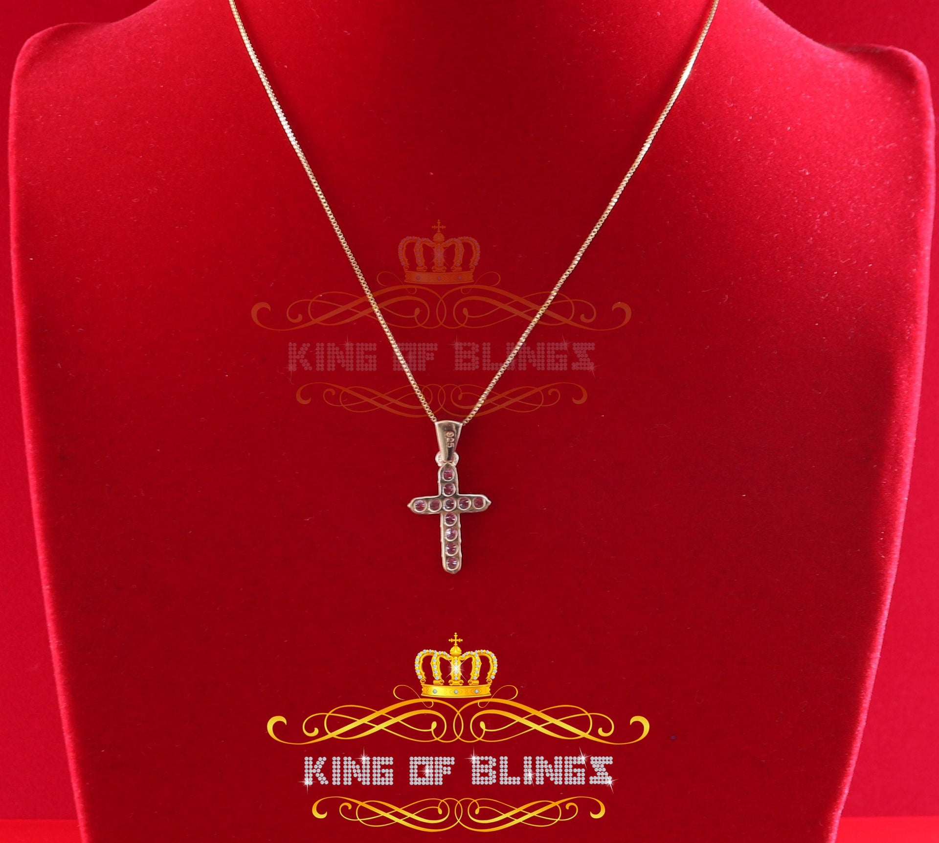 Promising Fancy Yellow Sterling Silver Cross Pendant with 1.21ct Cubic Zirconia KING OF BLINGS