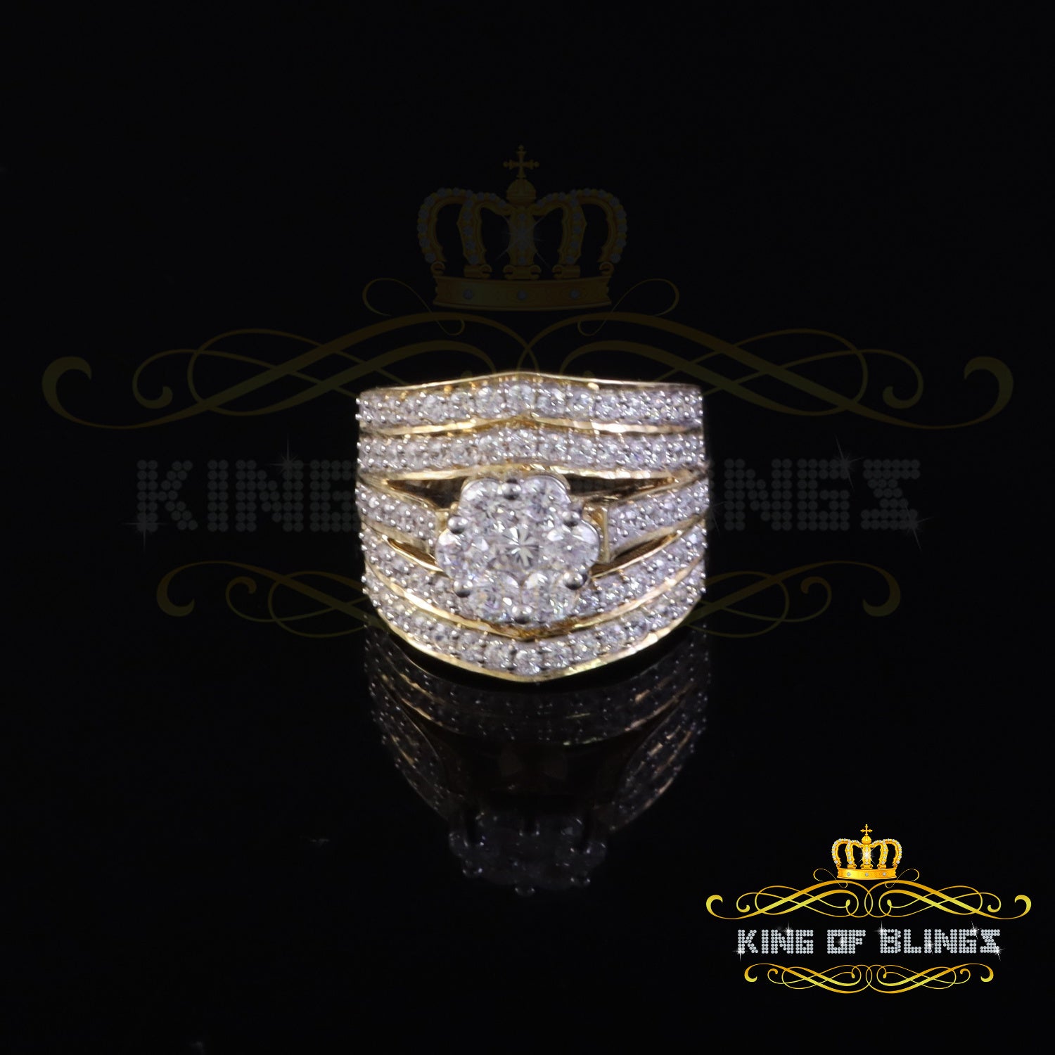 King Of Bling's Women's 6.00ct. CZ Yellow Silver Flower 7 stone Ring Size 8 KING OF BLINGS