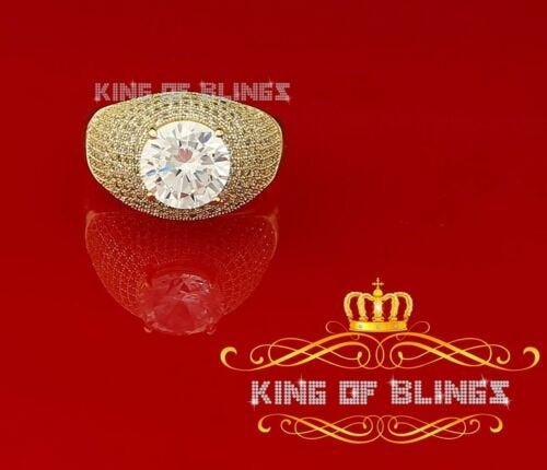 King Of Bling's Sterling Yellow Silver Big One 14.00ct Cubic Zirconia Fashion Round Ring Size 15 KING OF BLINGS