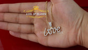 Yellow 925 Sterling Silver1.75ct Cubic Zirconia CURSIVE LOVE Letter Pendant KING OF BLINGS