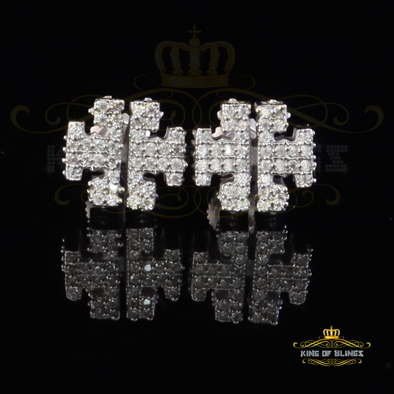 King of Bling's Men's/Womens 925 Silver White 1.00ct VVS 'D' Moissanite Tory Burch Stud Earrings King of Blings
