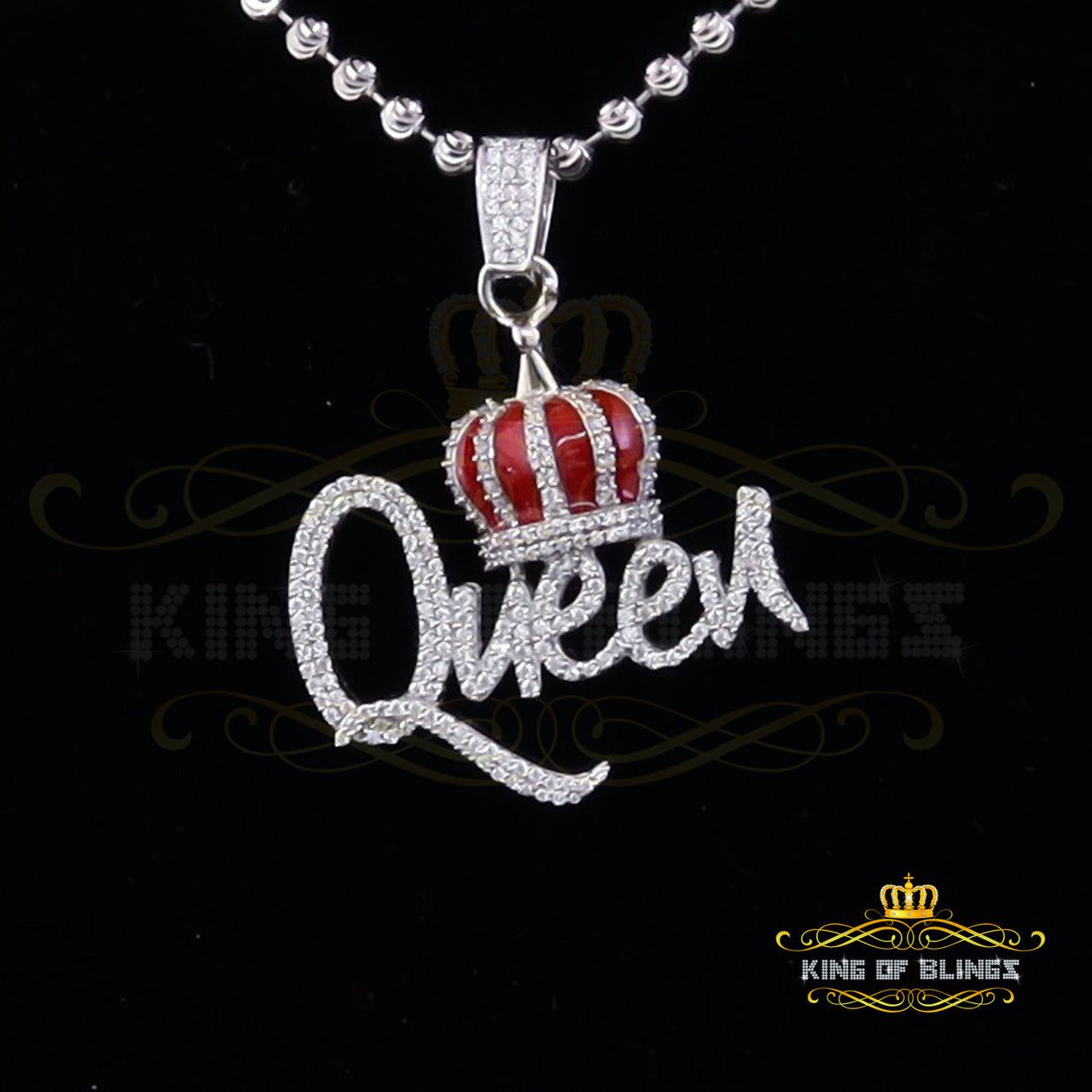 King Of Bling's QUEEN with CROWN BELL White Pendant 2.00ct Real Moissanite 925 Sterling Silver KING OF BLINGS