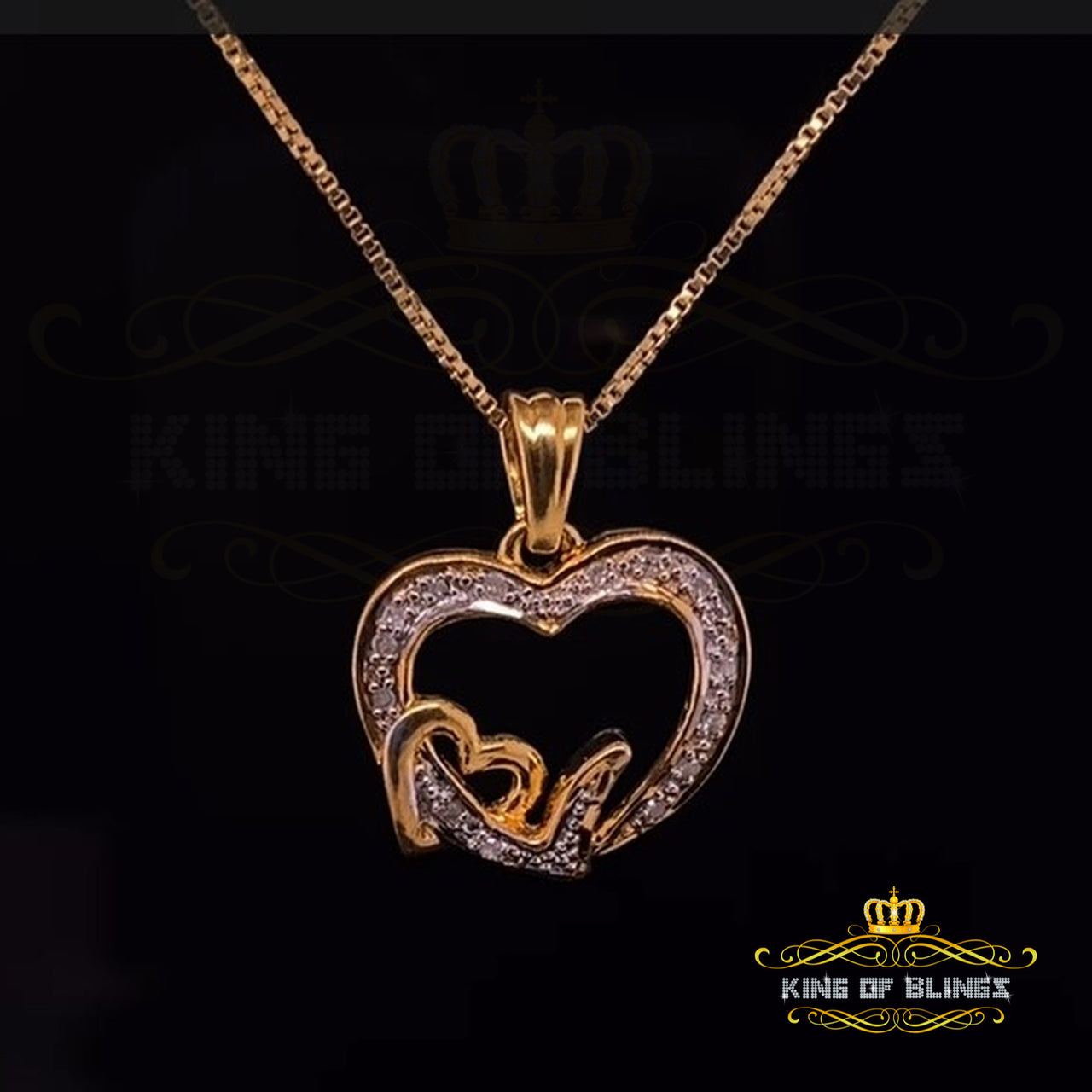 King Of Bling's Real 0.08ct Diamond 925 Sterling Silver HEART Charm Necklace Yellow Pendant KING OF BLINGS