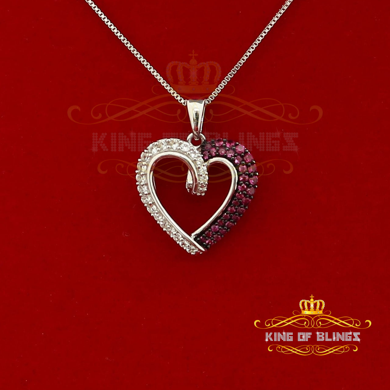 King Of Bling's Heart Shape Pendant with 925 Sterling White Silver Cubic Zircona Brown Stone