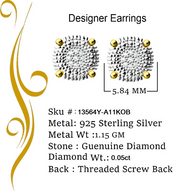 King of Blings-0.05ct Real Diamond 925 Sterling Silver Yellow For Men's & Women's Round Earring KING OF BLINGS
