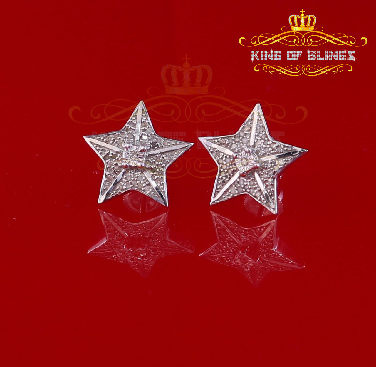 King Of Bling's 925 Sterling Silver White 0.25ct Diamond For Women's / Men's Stud Star Earrings