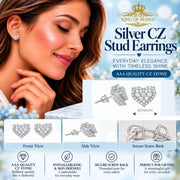 King of Bling's 1.18ct Cubic Zirconia 925 White Sterling Silver Women's Hip Hop Heart Earrings KING OF BLINGS