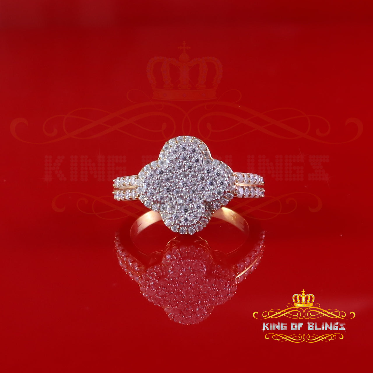 King of Bling's 1.66ct VVS D Clr. 925 Silver Clover Shape Yellow For Women Moissanite Ring Size7 King of Blings