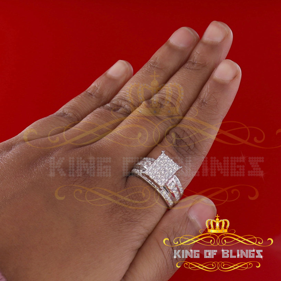 King Of Bling's3.80ct 925 Sterling Silver Cinderella White Cubic Zirconia Womens Ring Size 8