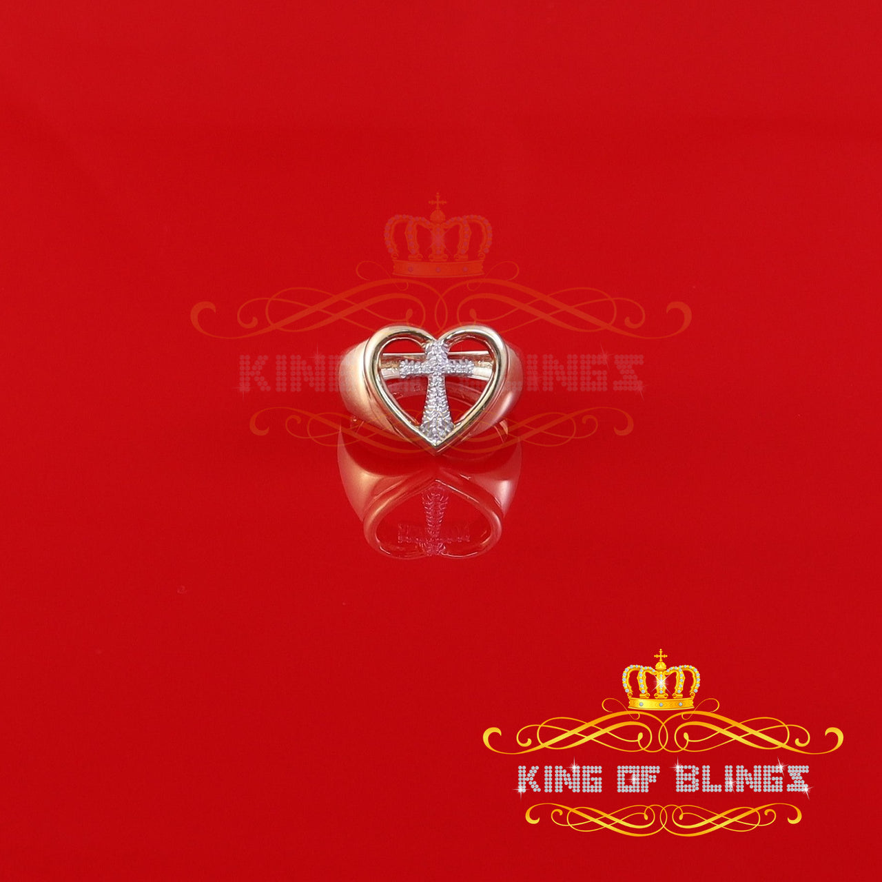 King Of Bling's Sterling Yellow Silver 0.12ct Cubic Zirconia Promise Heart Womens Ring Size 6.5 KING OF BLINGS