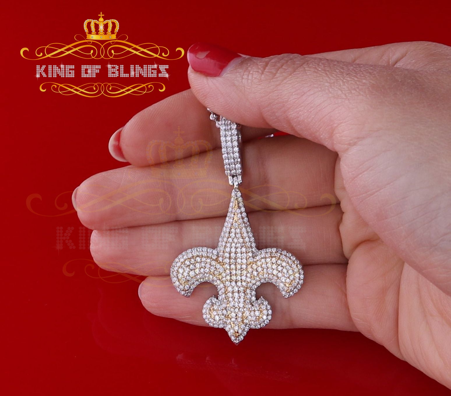 925 Sterling Silver Charm Fleur de Lis White Pendant with 4.65ct Cubic Zirconia KING OF BLINGS