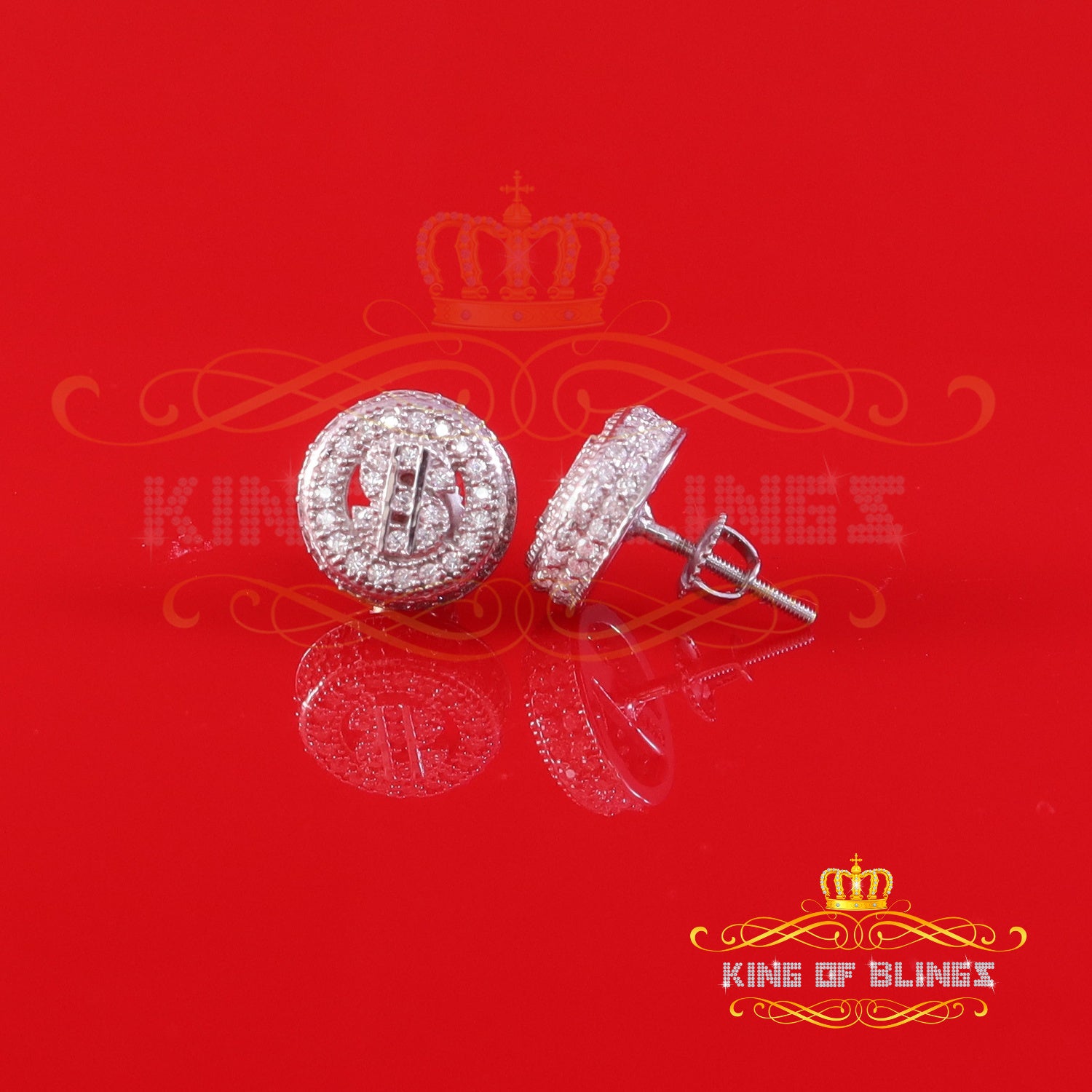 King of Bling's 925 Silver White 1.00ct VVS 'D' Moissanite Dollar Sign Men's/Womens Stud Earring KING OF BLINGS