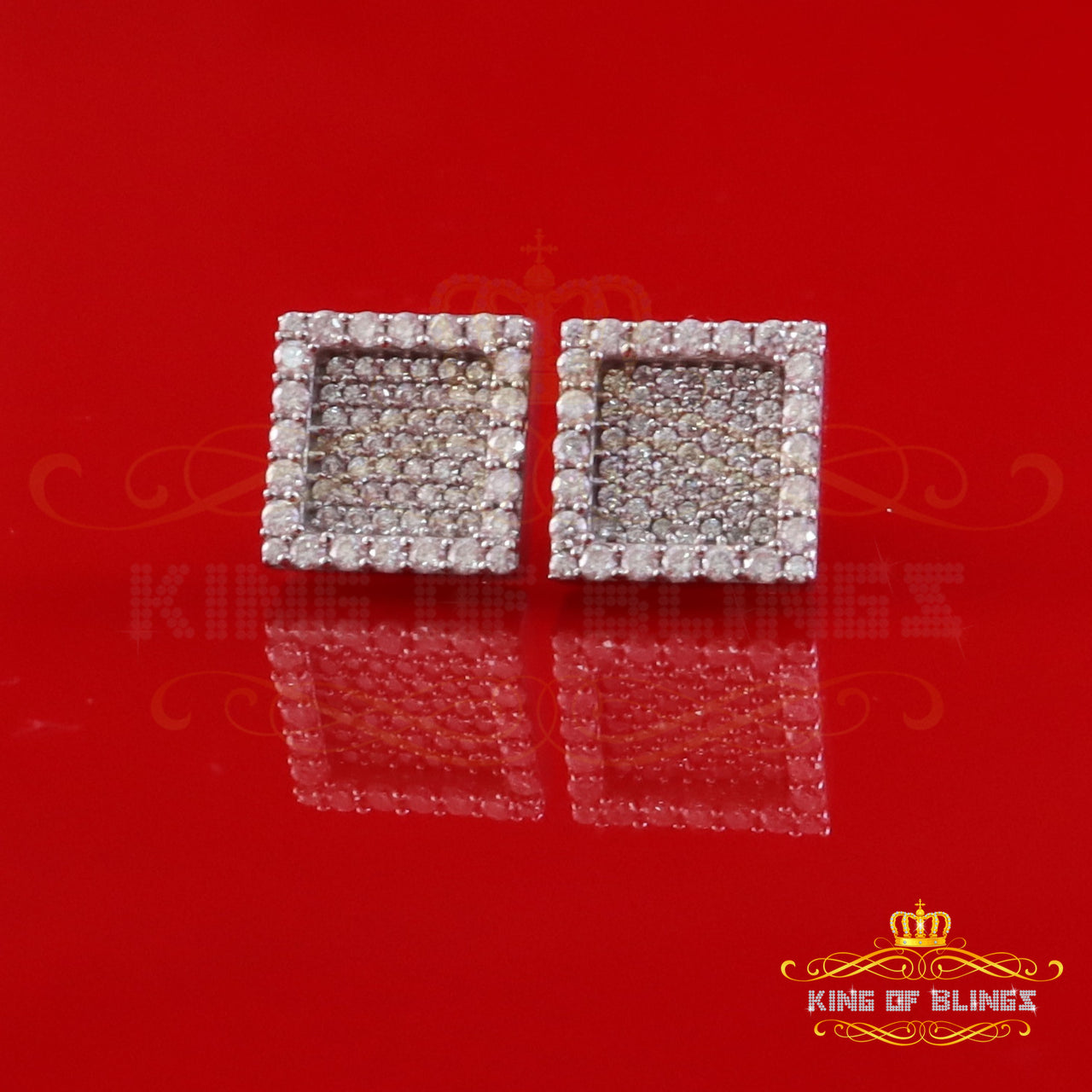 King of Bling's 925 White Silver 1.00ct VVS 'D' Moissanite Square Stud Earring Men's/Womens King of Blings